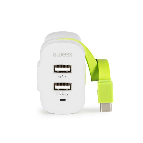 Caricabatterie USB Type C 2 uscite 2.4A-1A Sweex Caricabatterie USB Type C 2 uscite 2.4A-1A Sweex